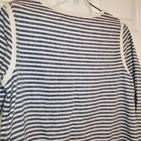 J. Crew Womens Sz XS Long Sleeve Tunic Blouse Linen Blend Striped Black White - Picture 11 of 13